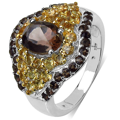 Bids.com 2.56 Carat Genuine Smoky Quartz & Citrine .925 Sterling Silver Ring Rings
