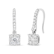 Bids.com 14K White 1/2 Cttw Round Diamond Halo Dangle Hook Earring - (H-I Color, SI2-I1 Clarity) Earrings