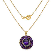 Bids.com 14K Yellow Gold Plated 8.55 Carat Genuine Amethyst & White Topaz .925 Sterling Silver Pendant Pendants