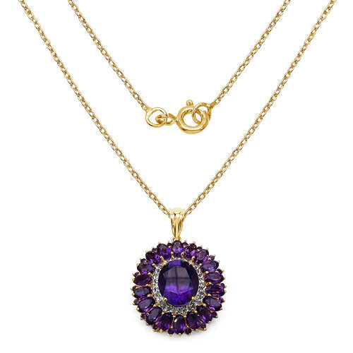 Bids.com 14K Yellow Gold Plated 8.55 Carat Genuine Amethyst & White Topaz .925 Sterling Silver Pendant Pendants