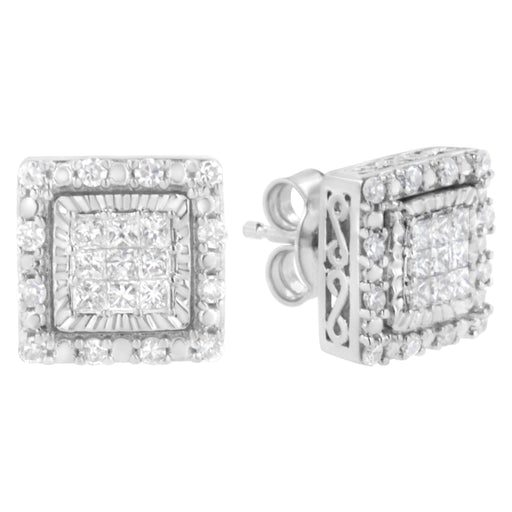 Bids.com 10K White Gold 1/2 cttw Invisible Set Princess-Cut Diamond Square Stud Earring (I-J Color, I1-I2 Clarity) Earrings