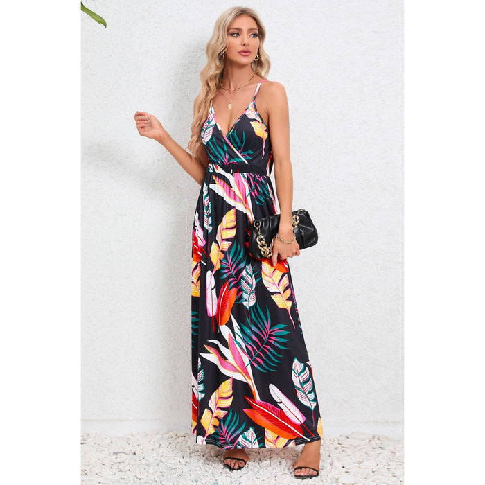 Printed Surplice Maxi Cami Dress