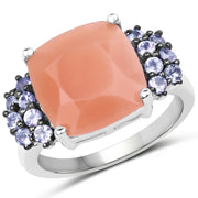 Bids.com 6.18 Carat Genuine Peach Moonstone and Tanzanite .925 Sterling Silver Ring Rings