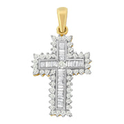 Bids.com 14K Yellow Gold 2.0 Cttw Multi-Row Diamond Cross Pendant Necklace Necklaces
