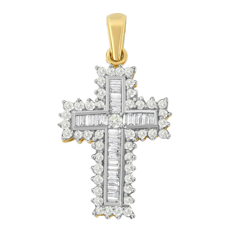 Bids.com 14K Yellow Gold 2.0 Cttw Multi-Row Diamond Cross Pendant Necklace Necklaces