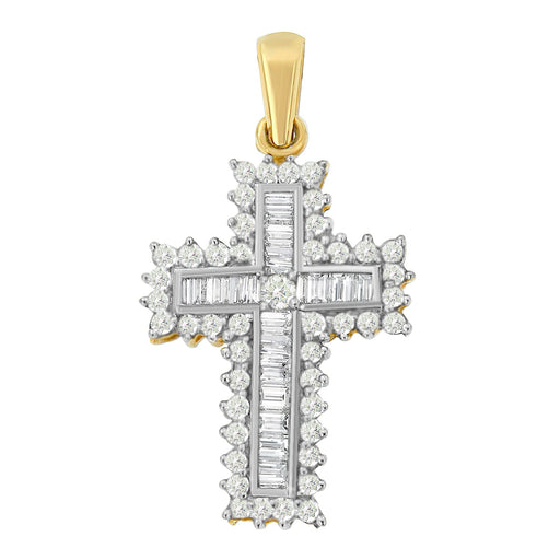 Bids.com 14K Yellow Gold 2.0 Cttw Multi-Row Diamond Cross Pendant Necklace Necklaces