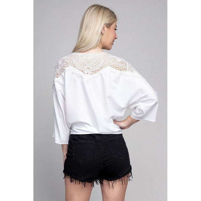 Lace Trim Blouse With Tie