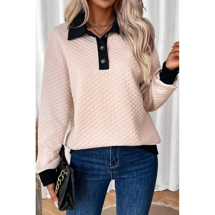 Textured Collared Neck Long Sleeve Top