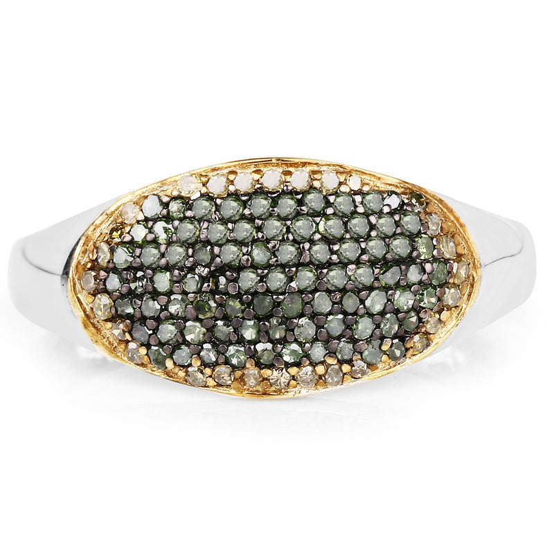 Bids.com 0.45 Carat Genuine Green Diamond and Yellow Diamond .925 Sterling Silver Ring Rings
