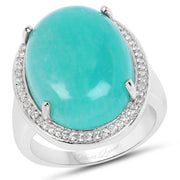 Bids.com 15.09 Carat Genuine Amazanite And White Topaz .925 Sterling Silver Ring Rings