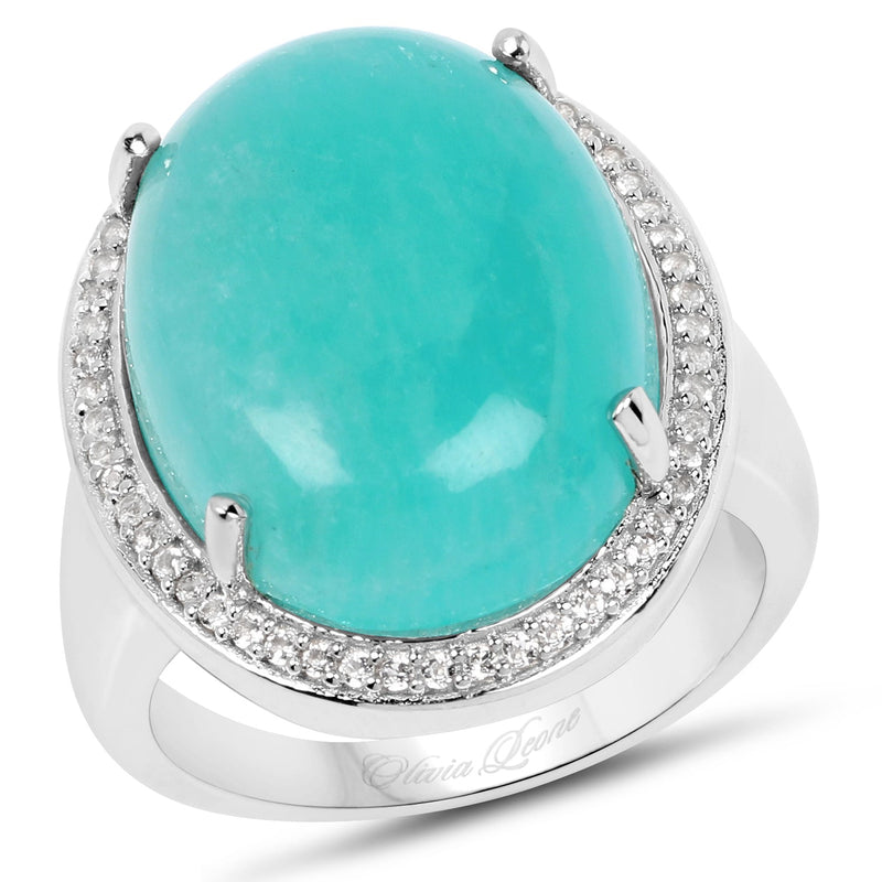Bids.com 15.09 Carat Genuine Amazanite And White Topaz .925 Sterling Silver Ring Rings