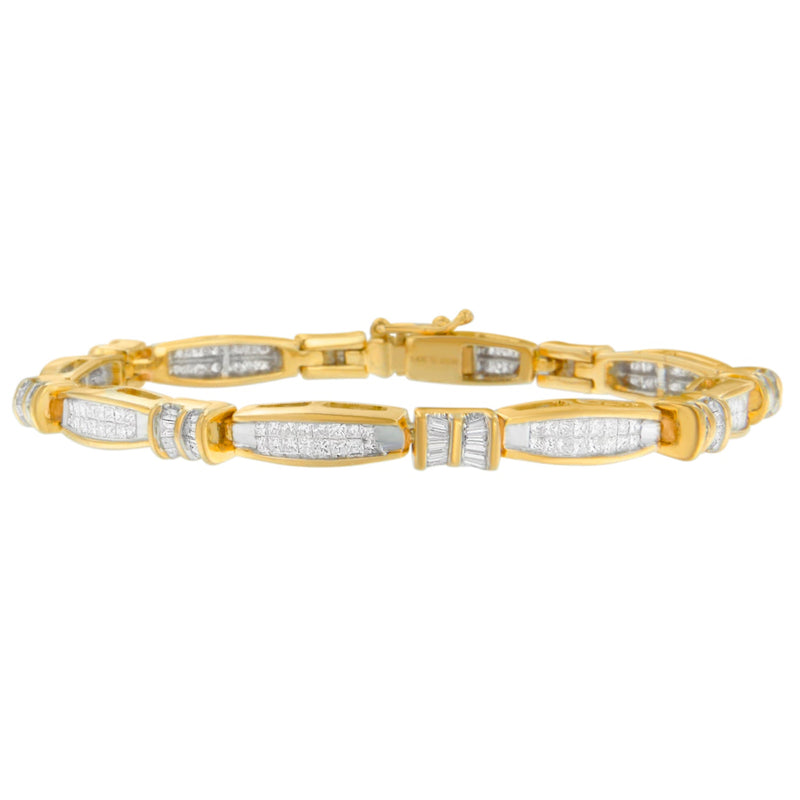 Bids.com 14K Yellow Gold Princess and Baguette Cut Diamond Beaded Bracelet (3.00 cttw, H-I Color, SI1-SI2 Clarity) Bracelets