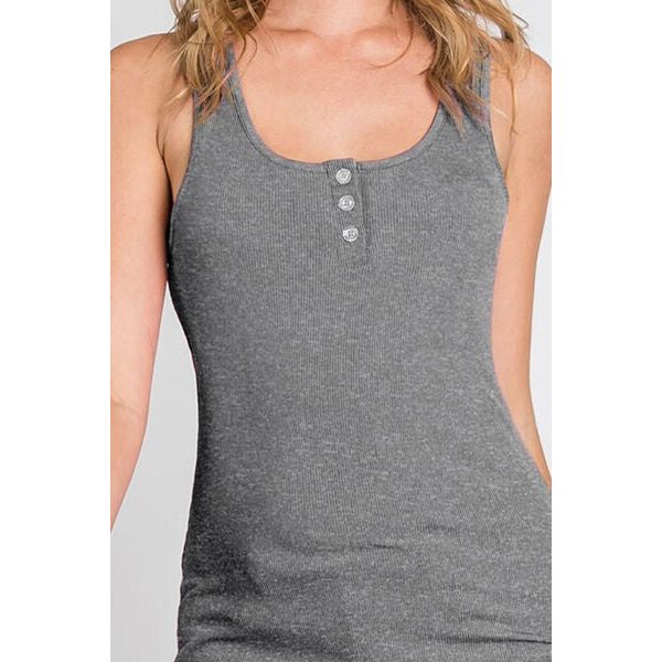 Ninexis Front Button Ribbed Round Neck Tank