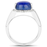 Bids.com 5.52 Carat Genuine Lapis and White Zircon .925 Sterling Silver Ring Rings