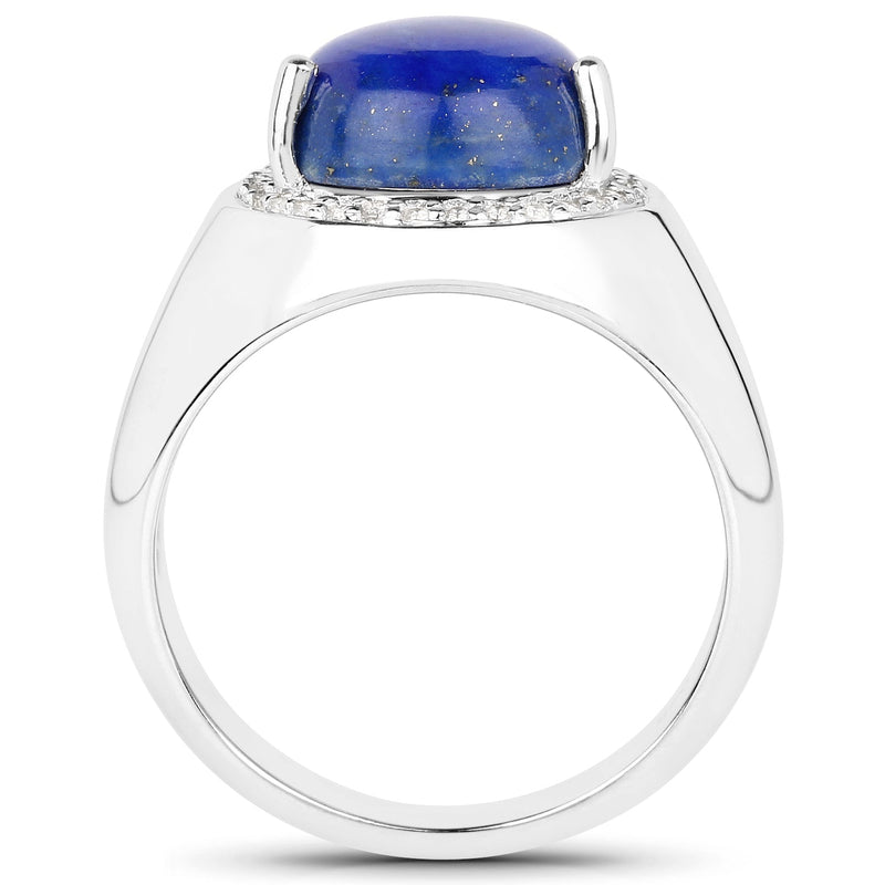 Bids.com 5.52 Carat Genuine Lapis and White Zircon .925 Sterling Silver Ring Rings