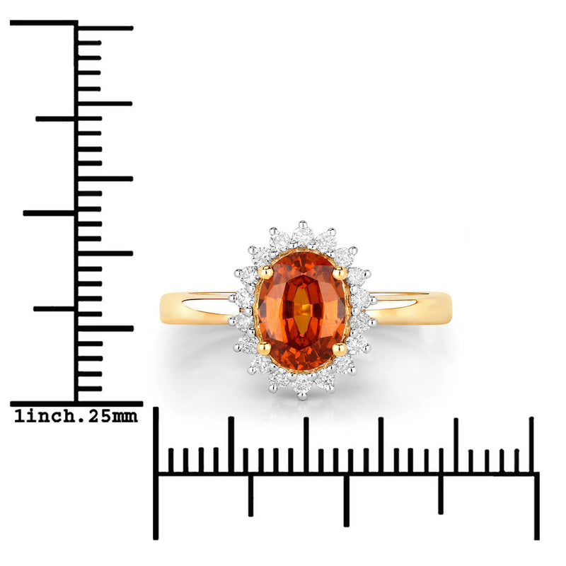 Bids.com 1.87 Carat Genuine Spessartite Garnet and White Diamond 14K Yellow Gold Ring Rings