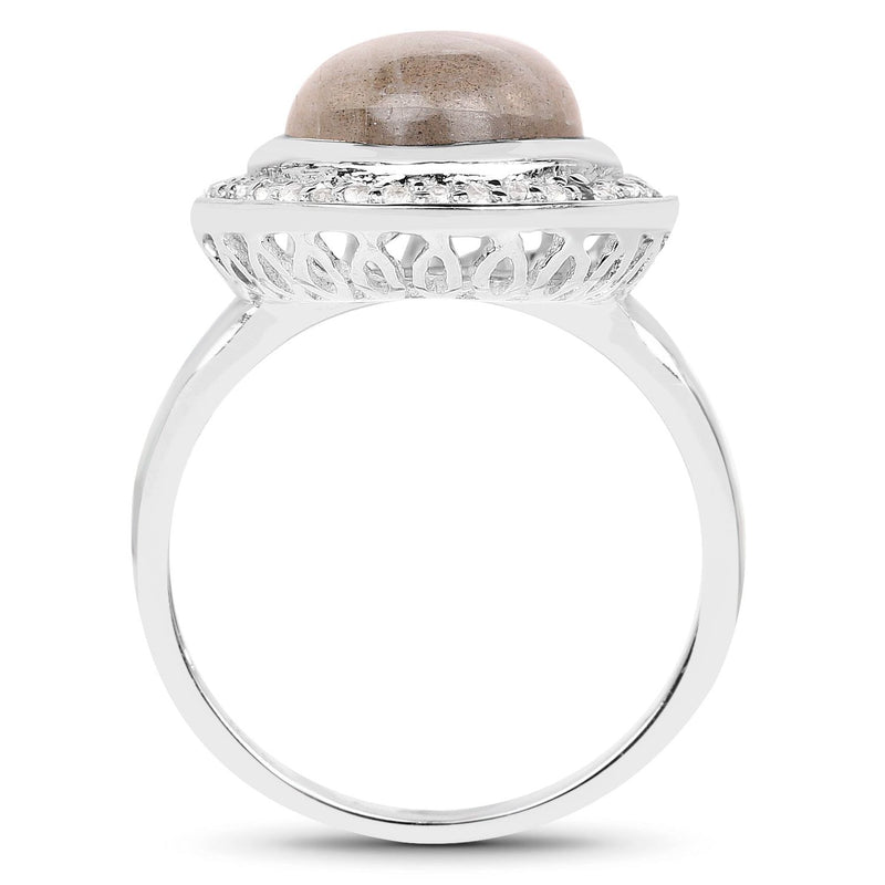 Bids.com 5.43 Carat Genuine Labradorite and White Topaz .925 Sterling Silver Ring Rings