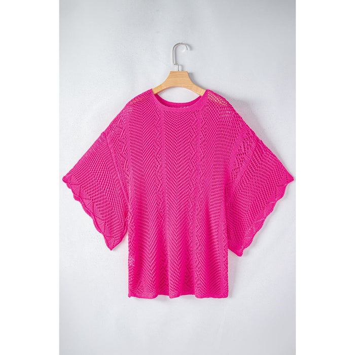 Openwork Round Neck Half Sleeve Knit Top