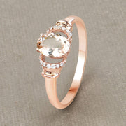Bids.com 0.75 Carat Genuine Morganite and White Diamond 14K Rose Gold Ring Rings