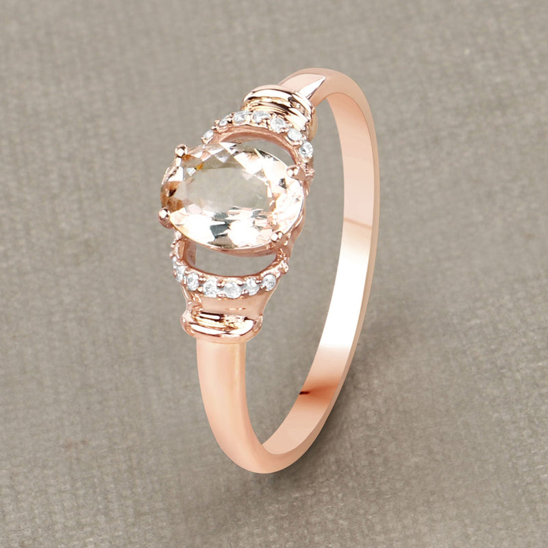 Bids.com 0.75 Carat Genuine Morganite and White Diamond 14K Rose Gold Ring Rings