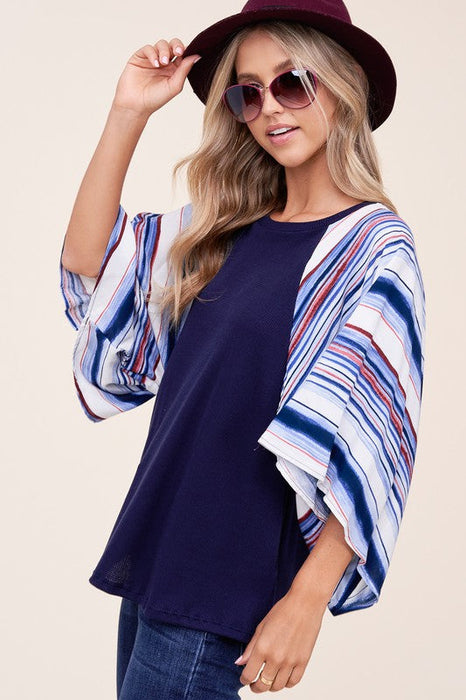 Plus Waffle Stripe Mix Kimono Top