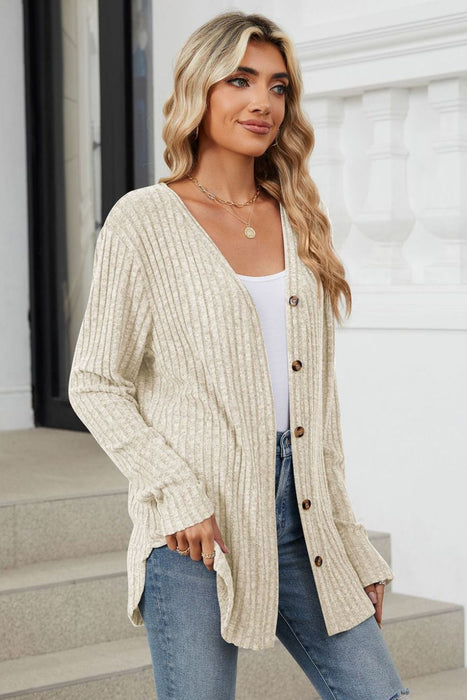 Ribbed Button Up Long Sleeve Cardigan