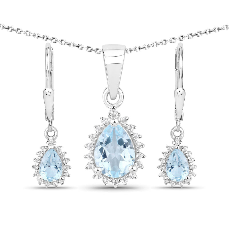 Bids.com 2.00 Carat Genuine Blue Topaz and White Topaz .925 Sterling Silver Jewelry Set Jewelry Sets