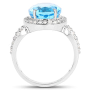 Bids.com 6.03 Carat Genuine Swiss Blue Topaz & White Topaz .925 Sterling Silver Ring Rings
