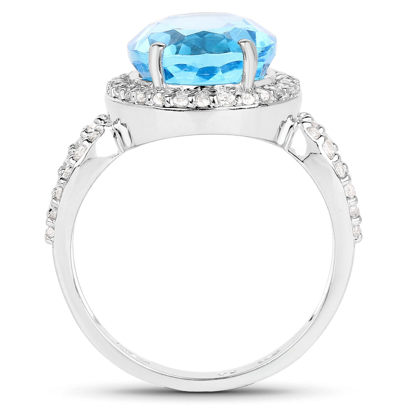 Bids.com 6.03 Carat Genuine Swiss Blue Topaz & White Topaz .925 Sterling Silver Ring Rings