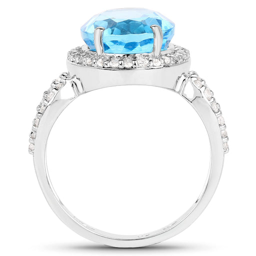 Bids.com 6.03 Carat Genuine Swiss Blue Topaz & White Topaz .925 Sterling Silver Ring Rings