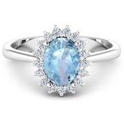 Bids.com 1.62 Carat Genuine Aquamarine and White Diamond 14K White Gold Ring Rings