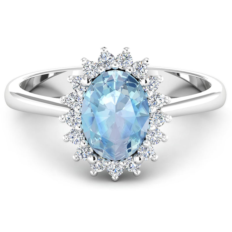 Bids.com 1.62 Carat Genuine Aquamarine and White Diamond 14K White Gold Ring Rings