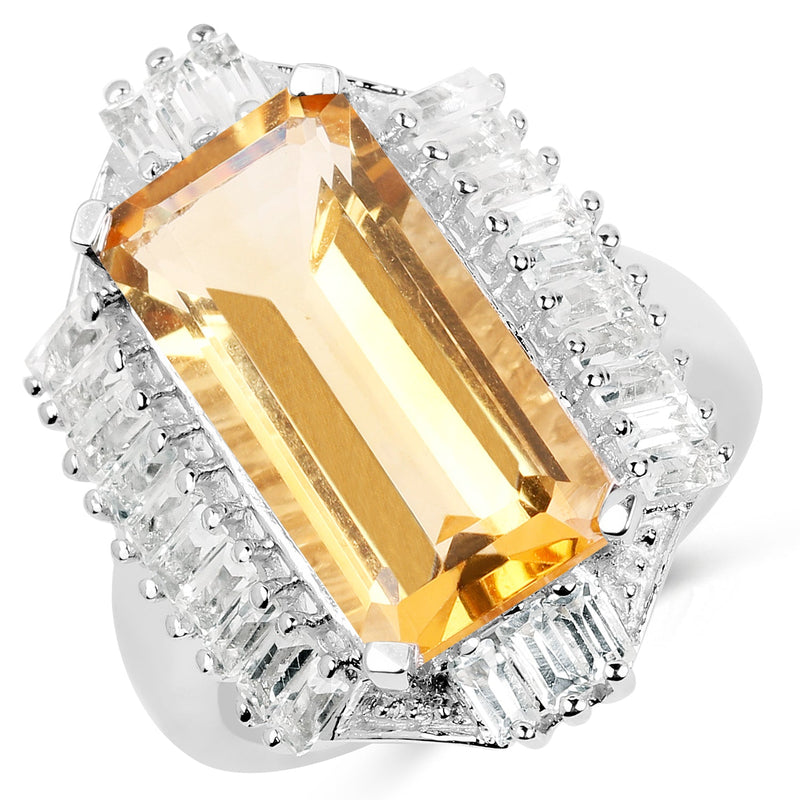 Bids.com 9.13 Carat Genuine Citrine & White Topaz .925 Sterling Silver Ring Rings