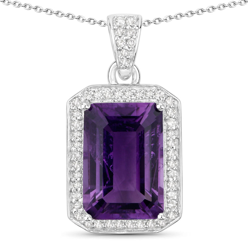 Bids.com 5.37 Carat Genuine Amethyst and White Diamond .925 Sterling Silver Pendant Pendants