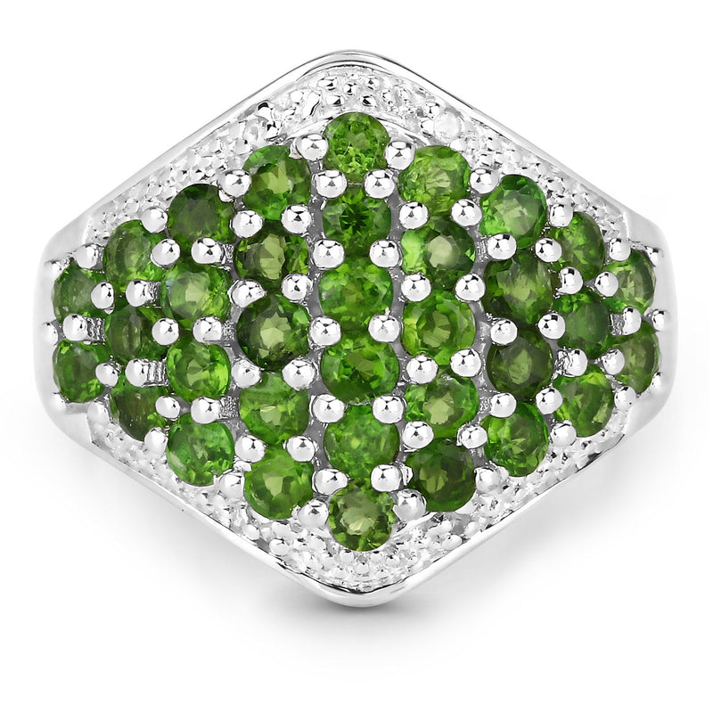 Bids.com 2.41 Carat Genuine Chrome Diopside and White Topaz .925 Sterling Silver Ring Rings