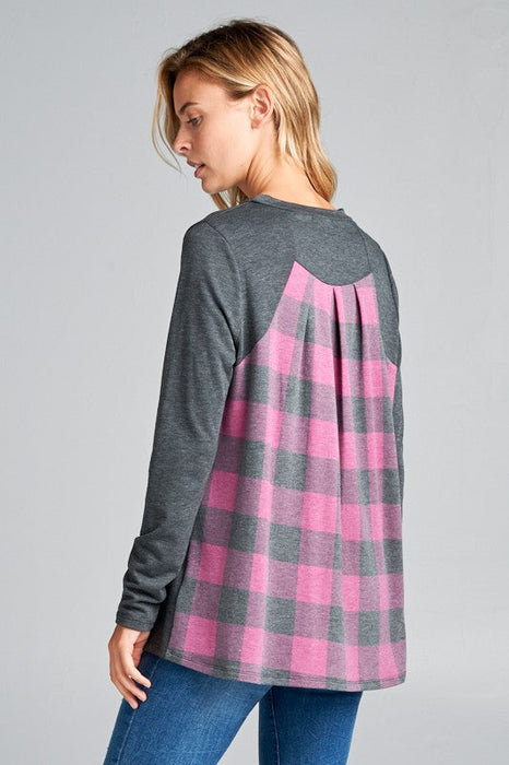 PLAID POCKET MIXED TOP