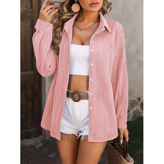 Button Up Dropped Shoulder Shirt