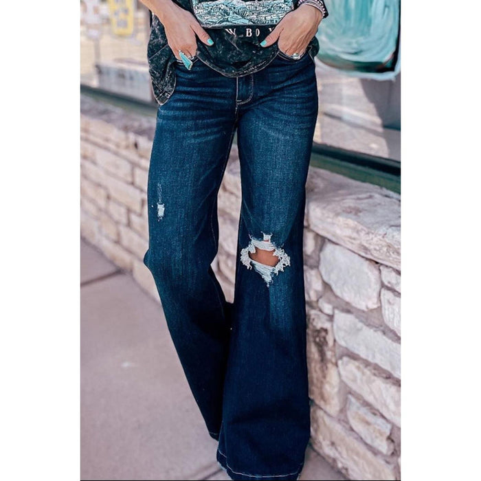 Distressed Wide Leg Jeans with Pockets