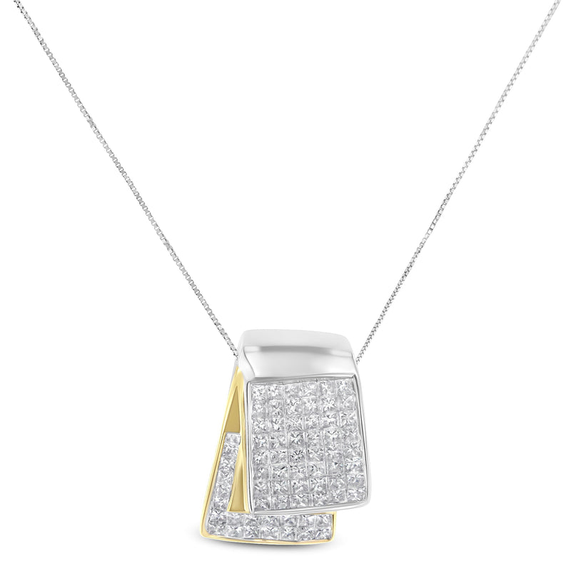Bids.com 14K White and Yellow Gold 2.0 Cttw Princess Cut Diamond Two Tone Foldover Box Pendant 18â€ Box Chain Necklace (H-I Color, SI1-SI2 Clarity) Necklaces