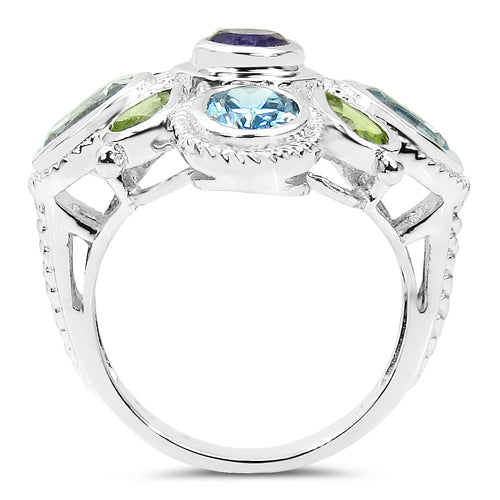 Bids.com 5.13 Carat Genuine Amethyst , Blue Topaz & Peridot .925 Sterling Silver Ring Rings