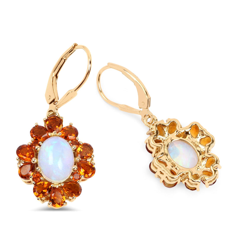 Bids.com 14K Yellow Gold Plated 5.42 Carat Genuine Ethiopian Opal, Citrine and White Topaz .925 Sterling Silver Earrings Earrings