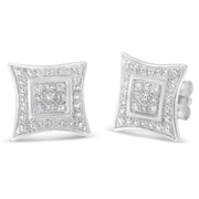 Bids.com .925 Sterling Silver Diamond Accented 4-Stone Four Pointed Star Shaped Halo-Style Stud Earrings (H-I Color, I2-I3 Clarity) Earrings