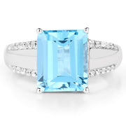 Bids.com 5.78 Carat Genuine Swiss Blue Topaz and White Topaz .925 Sterling Silver Ring Rings