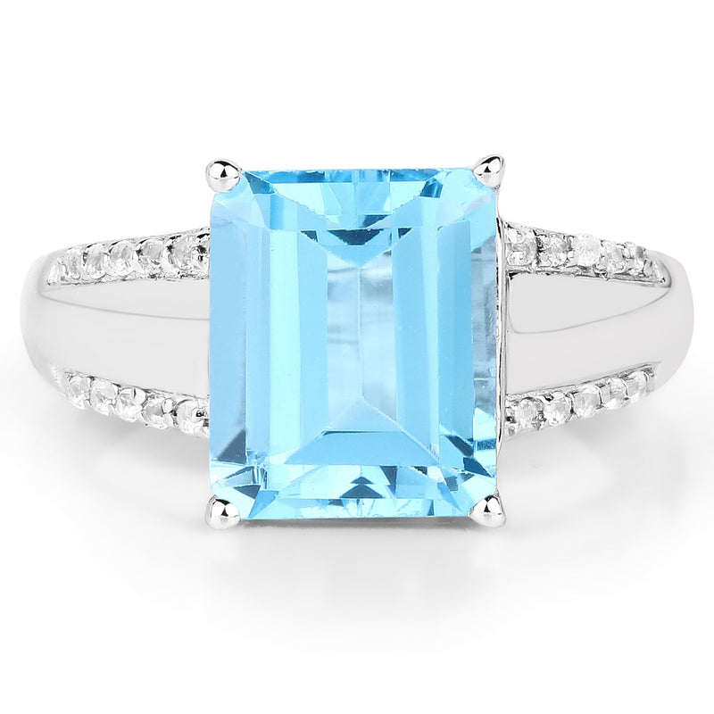 Bids.com 5.78 Carat Genuine Swiss Blue Topaz and White Topaz .925 Sterling Silver Ring Rings