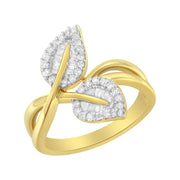 Bids.com 10K Yellow Gold 3/8 Cttw Round and Baguette-Cut Diamond Leaf Cocktail Ring - Size 7 (I-J Color, I1-I2 Clarity) Rings