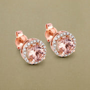 Bids.com 0.93 Carat Genuine Morganite and White Diamond 14K Rose Gold Earrings Earrings