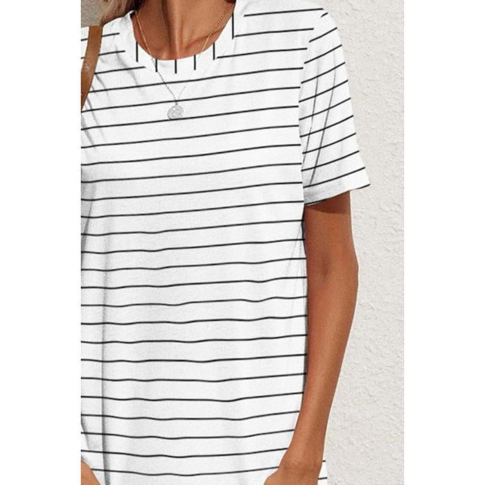 Pocketed Striped Round Neck Short Sleeve Dress