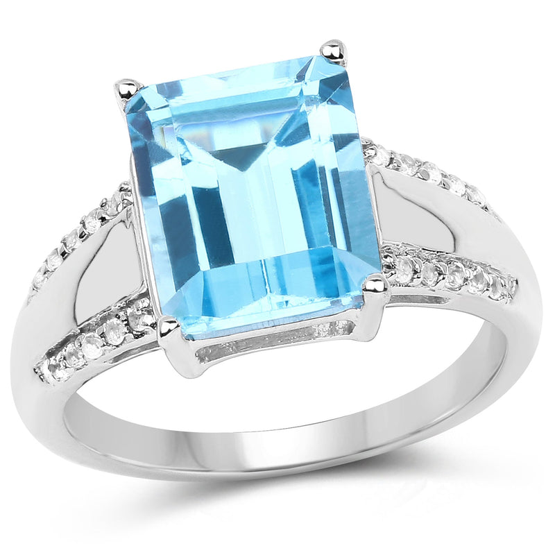 Bids.com 5.78 Carat Genuine Swiss Blue Topaz and White Topaz .925 Sterling Silver Ring Rings