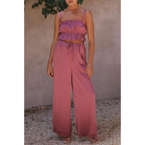 Ruffled Sleeveless Top and Wide Leg Pants Set