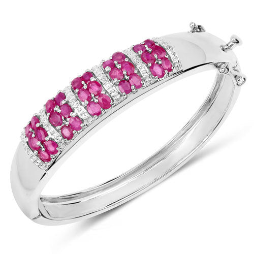 Bids.com 6.65 Carat Genuine Ruby and White Topaz .925 Sterling Silver Bracelet Bracelets